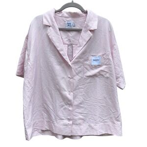 Princess Polly Striped Button Shirt 8 Pink White Soft Girl Coastal Preppy Chic